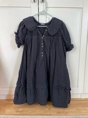 Pilcro Dark Navy Textured Peter Pan Collar Dress